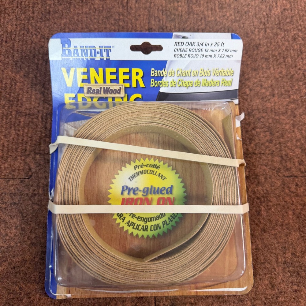 Band-It Real Wood Veneer Edging Red Oak 3/4" x 25' Pre-Glued Iron-On Wood Tape